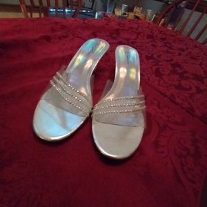 High heeled sandals with rhinestones.